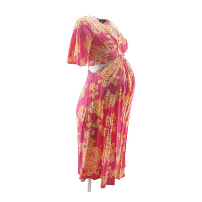 Pink Floral Midi Maternity Dress