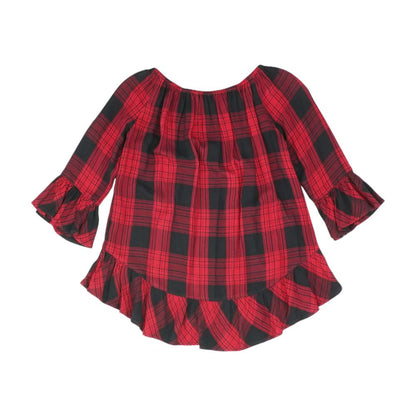 Red Plaid 3/4 Sleeve Blouse