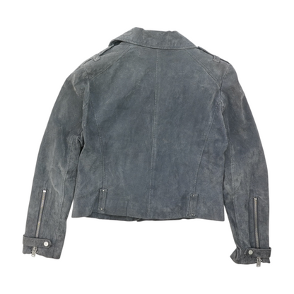 Blue Solid Leather Jacket