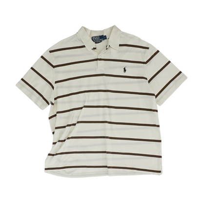 Tan Striped Short Sleeve Polo