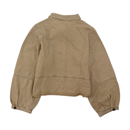 Beige Solid Denim Jacket