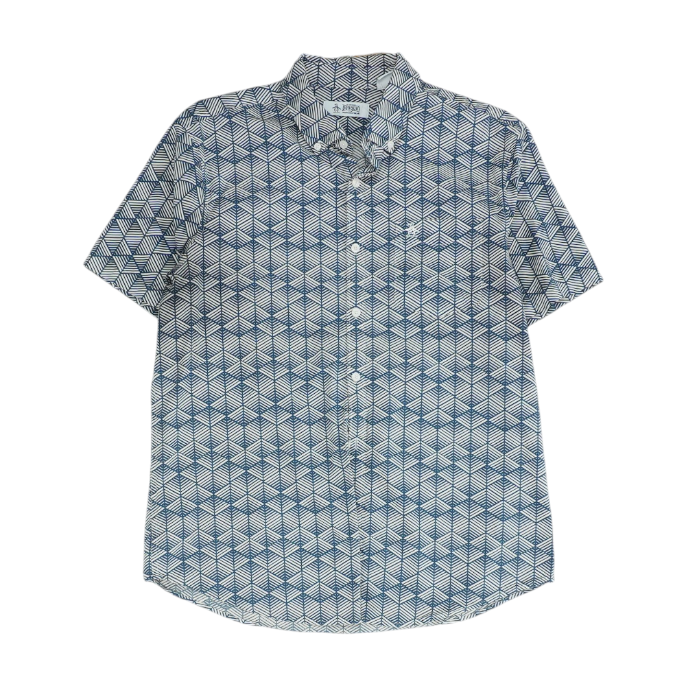 Blue Abstract Short Sleeve Button Down