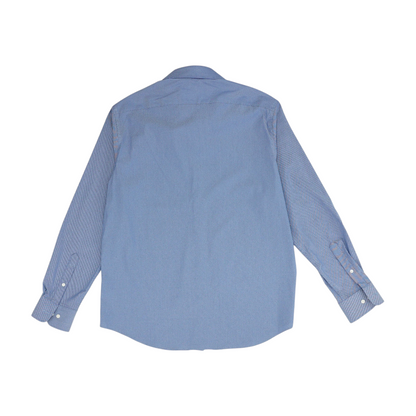 Blue Solid Long Sleeve Button Down