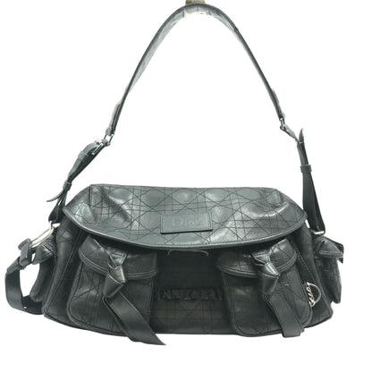 Black Smooth Cannage Leather Shoulder Bag