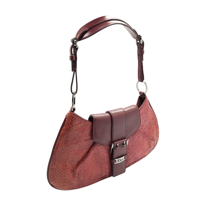 Red Vintage Street Chic Python Leather Hobo Bag