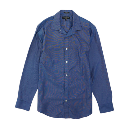 Blue Solid Long Sleeve Button Down