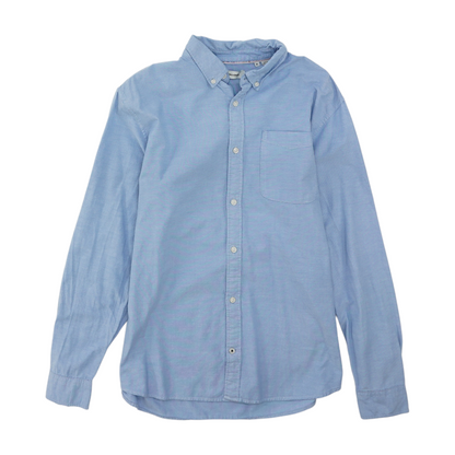 Blue Solid Long Sleeve Button Down