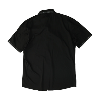 Black Solid Short Sleeve Button Down