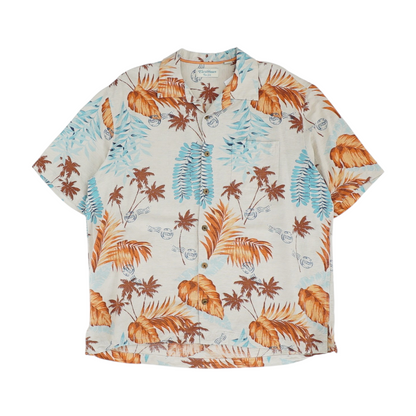 Beige Print Short Sleeve Button Down