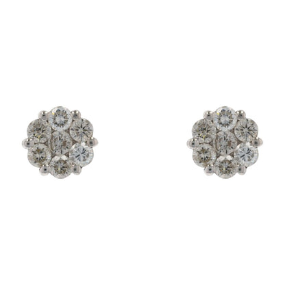 1 Ct 18K White Gold Diamond Cluster Earrings