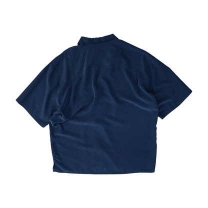 Navy Solid Short Sleeve Button Down