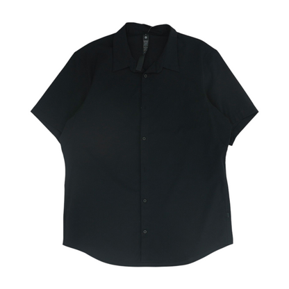 Black Solid Short Sleeve Button Down