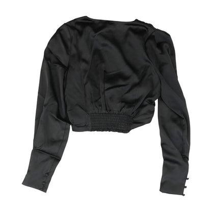 Black Solid Cropped Knit Top