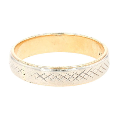 14K Two Tone Gold Etched Flat Band