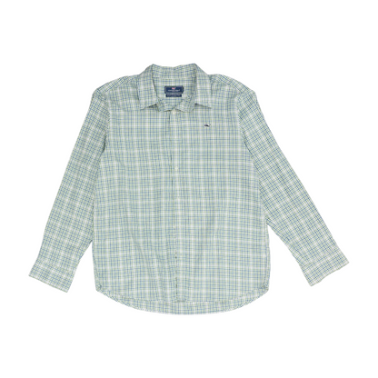 Green Plaid Long Sleeve Button Down