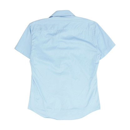 Blue Solid Short Sleeve Button Down