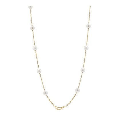 18K Gold Stationed Faux Pearl Chain Necklace