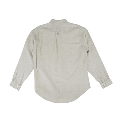 Beige Solid Long Sleeve Button Down