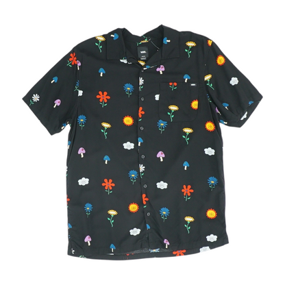 Black Floral Short Sleeve Button Down