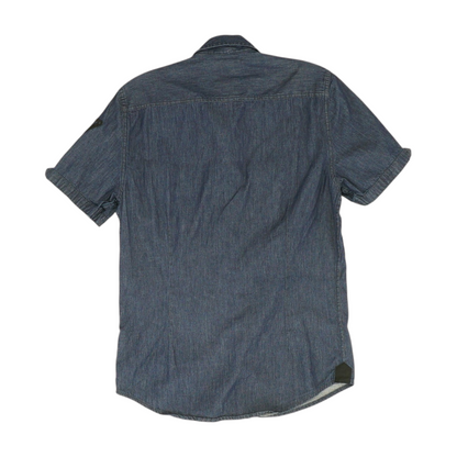 Blue Solid Short Sleeve Button Down