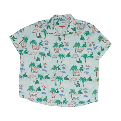 Blue Graphic Short Sleeve Button Down