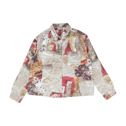 Beige Abstract Button Down