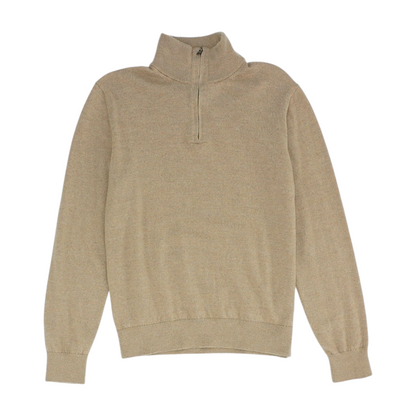 Brown Solid 1/4 Zip Sweater