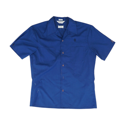 Blue Solid Short Sleeve Button Down