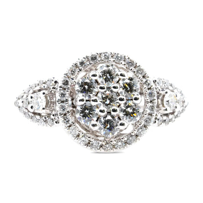 14K White Gold Round Diamond Clusters And Halo Ring