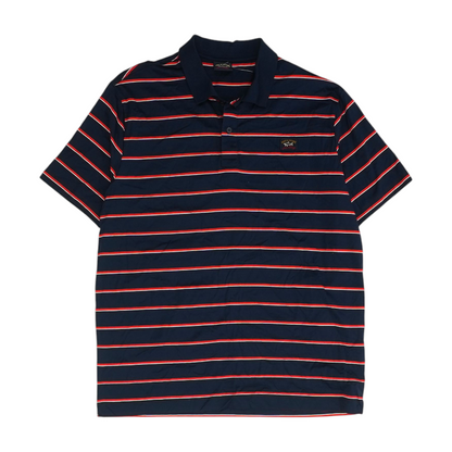 Navy Striped Short Sleeve Polo