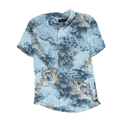 Gray Print Short Sleeve Button Down
