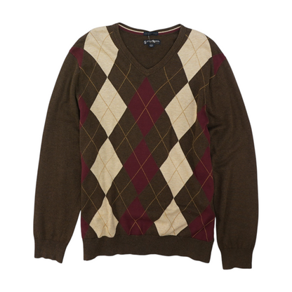 Brown Argyle Pullover Sweater