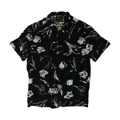 Black Floral Short Sleeve Button Down