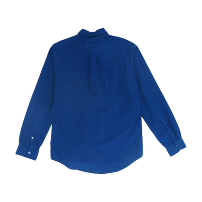 Blue Solid Long Sleeve Button Down