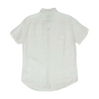 White Solid Short Sleeve Button Down