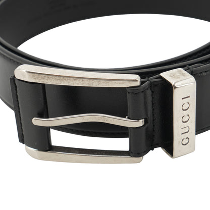 Black Leather Belt with Squared Buckle