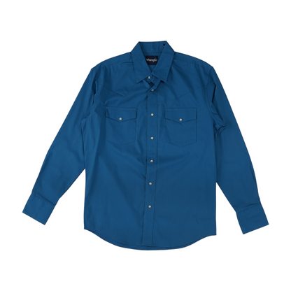 Blue Solid Long Sleeve Button Down