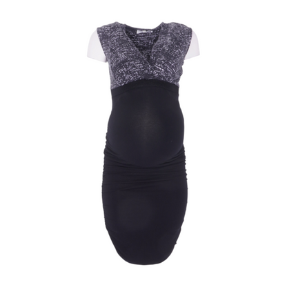 Black Maternity Color Block Midi Dress