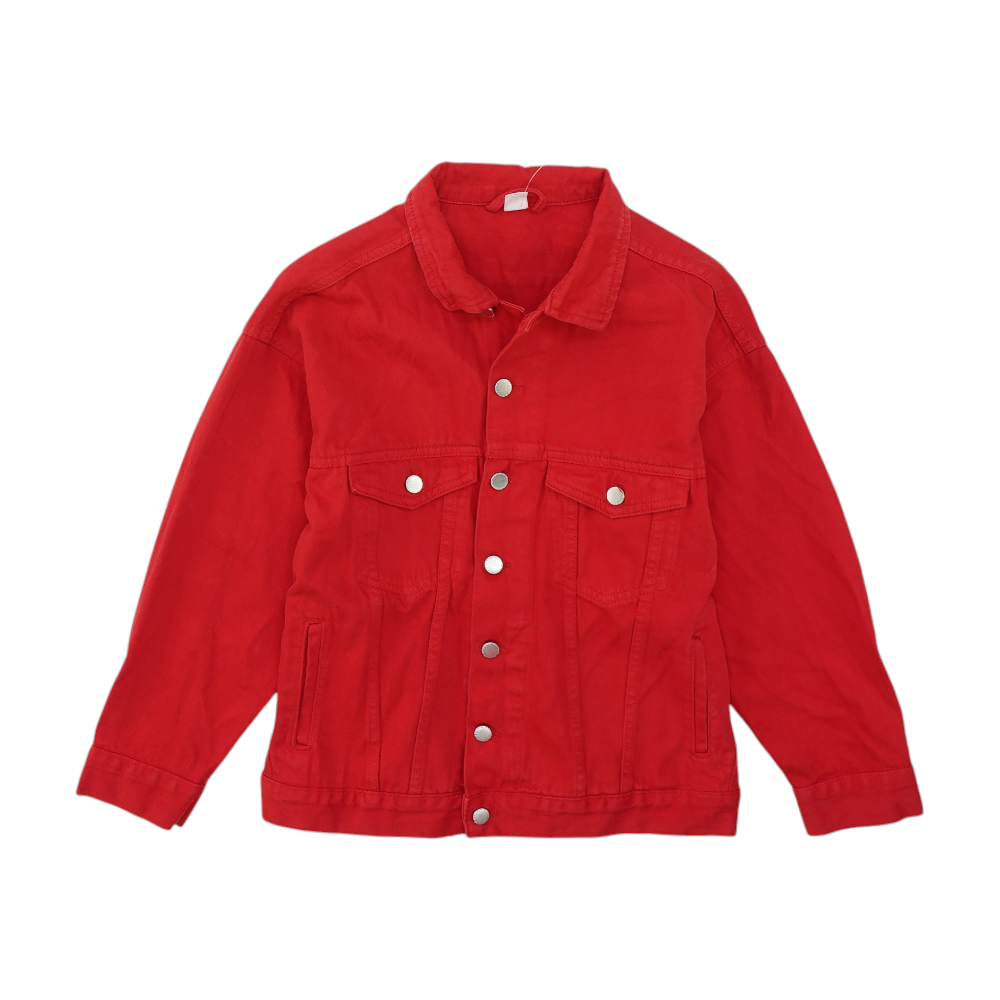 Red Solid Denim Jacket