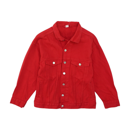 Red Solid Denim Jacket