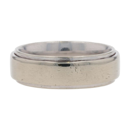 14K White Gold Raised Center Plain Wedding Band