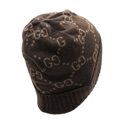 Brown and Beige GG Cashmere Hat