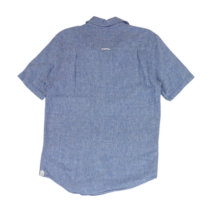 Blue Solid Short Sleeve Button Down