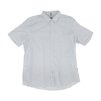 White Geometric Short Sleeve Button Down