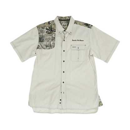 Beige Color Block Short Sleeve Button Down