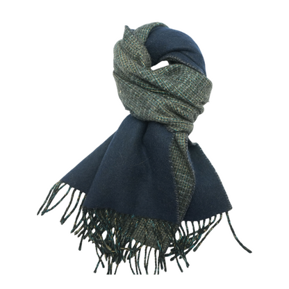 Navy Plaid Wool Scarf