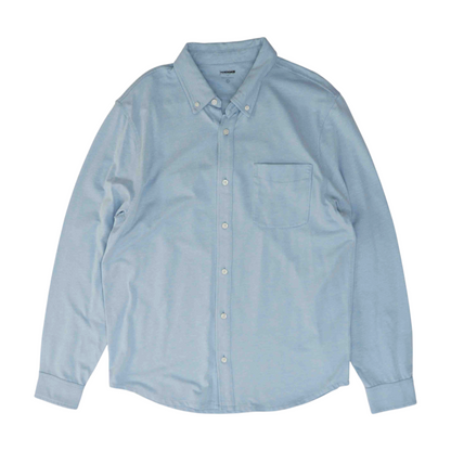 Blue Solid Long Sleeve Button Down
