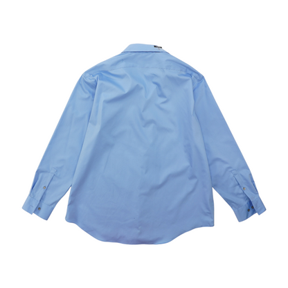 Blue Solid Long Sleeve Button Down