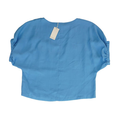Blue Solid Short Sleeve Blouse