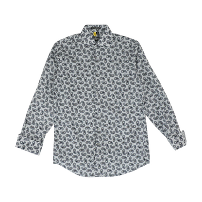 Gray Paisley Long Sleeve Button Down